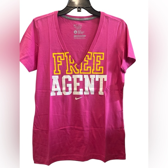 Nike The athletic dept Pink V-Neck T-Shirt with Bold Text - Picture 1 of 5